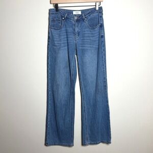 Rise Supply Co. Women Cotton Jeans 7 Medium Wash Wide Leg High Rise Denim
